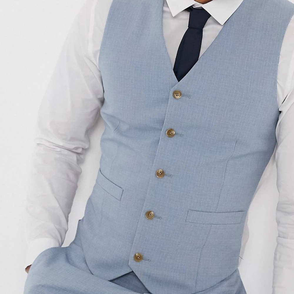 Wedding slim suit vest in crosshatch soft blue